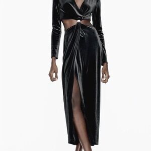 NWT Zara Elegant Black Velvet Cutout Dress
